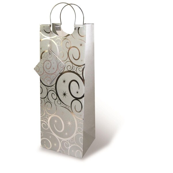 Wrap-Art Silver Swirls paper Bag with Plastic Rope Handle - 17203