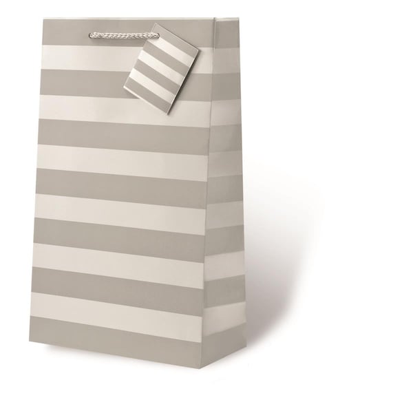 Wrap-Art 2-Bottle Silver Foil Stripe Printed paper Bag with Plastic Rope Handle - 17614