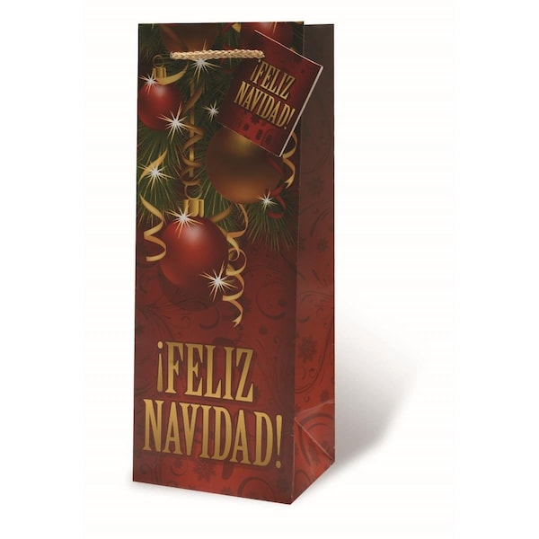 Wrap-Art Feliz Navidad Printed paper Bag with Plastic Rope Handle - 17879
