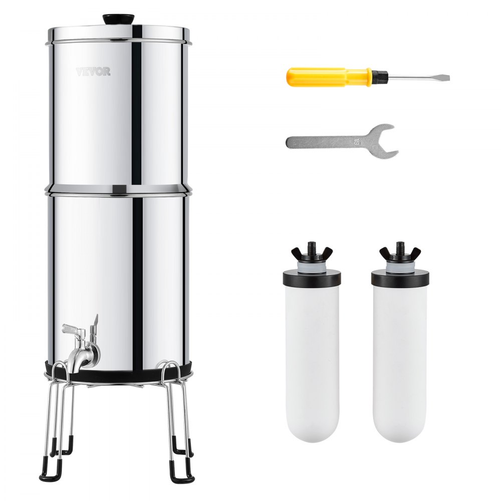 VEVOR 2.25G Gravity-fed Water Filter Countertop System Stainless Steel 2 Filters - ZLLSQ225GALHDYUJ5V0