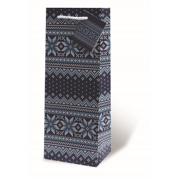 Wrap-Art Holiday Sweater Printed paper Bag with Plastic Rope Handle Blue - 17870