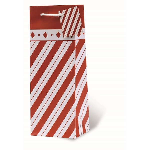 Wrap-Art Holiday Stripes Printed paper Bag with Plastic Rope Handle - 17804