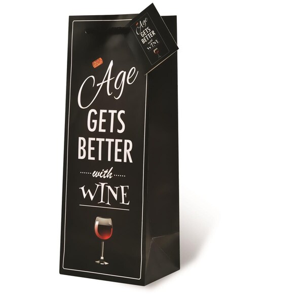 Wrap-Art Age Gets Better with Wine Printed paper Bag with Plastic Rope Handle - 17711