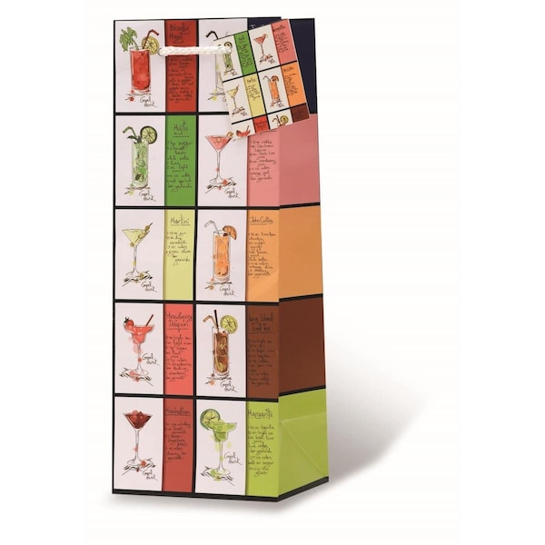 Wrap-Art Cocktail Recipes Printed paper Bag with Plastic Rope Handle - 17964