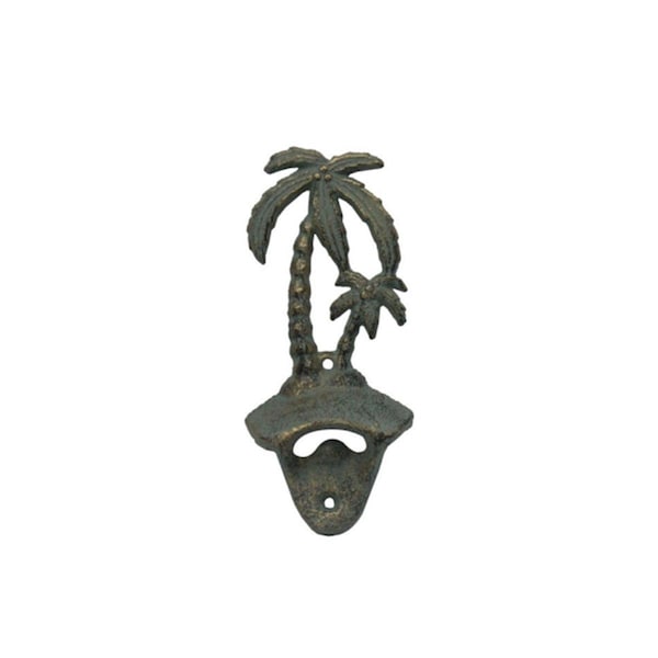 Handcrafted Model Ships 6 in. Cast Iron Wall Mounted Palmtree Bottle Opener - Antique Seaworn Bronze - G-20-027-BRONZE
