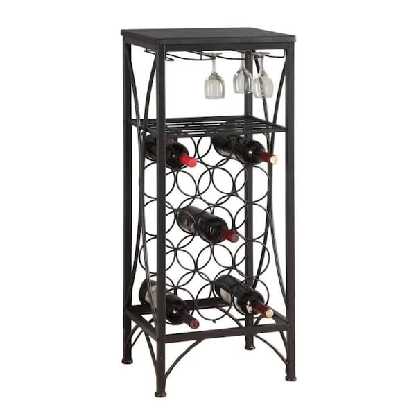 Homeroots HomeRoots 333167 40.5 in. Black Metal Wine Bottle & Glass Rack Home Bar - 333167