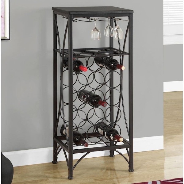 Homeroots HomeRoots 333167 40.5 in. Black Metal Wine Bottle & Glass Rack Home Bar - 333167