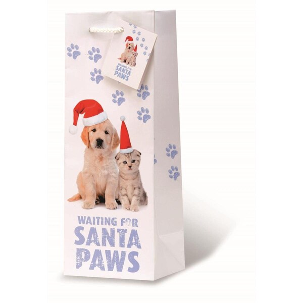Wrap-Art Santa Paws Printed paper Bag with Plastic Rope Handle - 17937