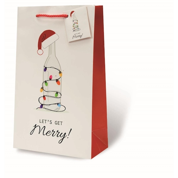 Wrap-Art 2-Bottle Lets Get Merry Printed paper Bag with Plastic Rope Handle - 18001