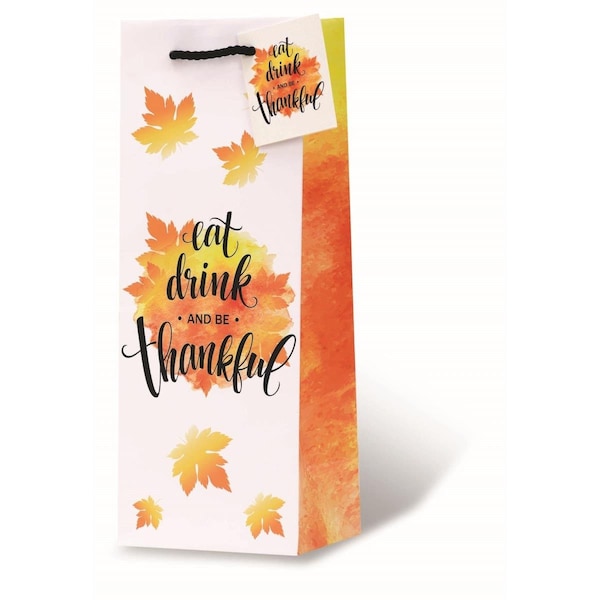 Wrap-Art Eat Drink &amp; Be Thankful Printed paper Bag with Plastic Rope Handle - 17968