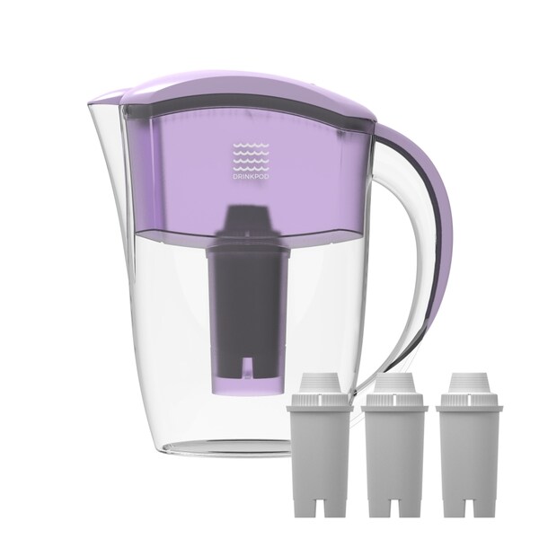 Drinkpod Drinkpod Alkaline Water Filter Pitcher, 8-Stage Cartridge 2.5L Includes 3 Alkaline Water Filters - DPPITCHER1SLV