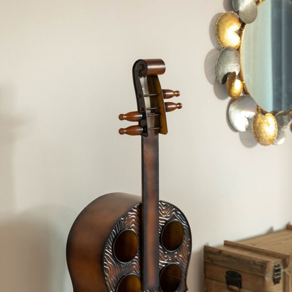 Vintiquewise Cello-Shaped Wine Holder 10-Bottle Freestanding Metal Rack Vintage Decorative Storage - QI004779