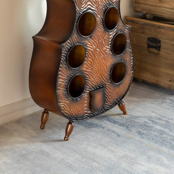 Vintiquewise Cello-Shaped Wine Holder 10-Bottle Freestanding Metal Rack Vintage Decorative Storage - QI004779