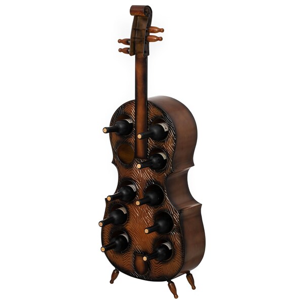 Vintiquewise Cello-Shaped Wine Holder 10-Bottle Freestanding Metal Rack Vintage Decorative Storage - QI004779