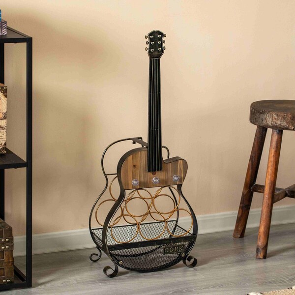 Vintiquewise Guitar Shape 5-Bottle Wine Rack - Vintage Decorative Freestanding Wine Holder and Storage - QI004684