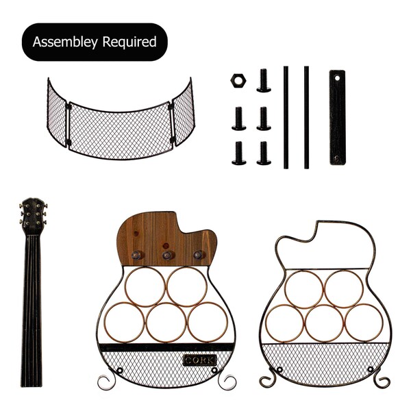 Vintiquewise Guitar Shape 5-Bottle Wine Rack - Vintage Decorative Freestanding Wine Holder and Storage - QI004684