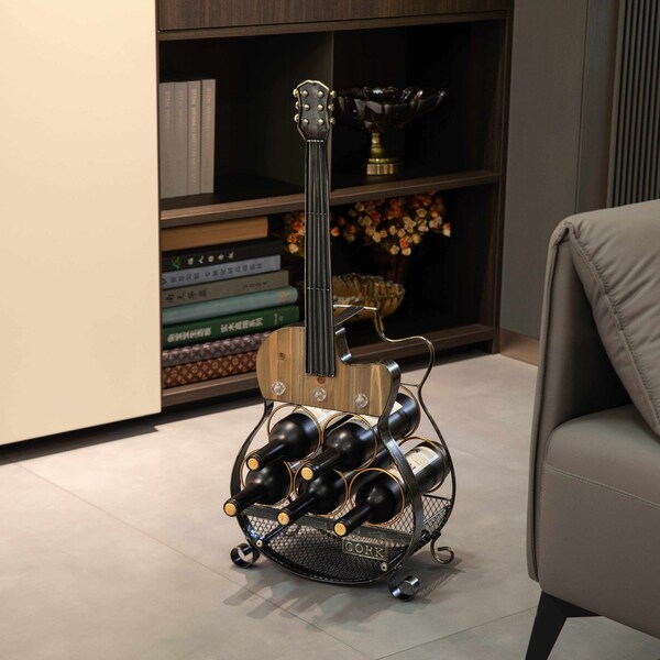 Vintiquewise Guitar Shape 5-Bottle Wine Rack - Vintage Decorative Freestanding Wine Holder and Storage - QI004684