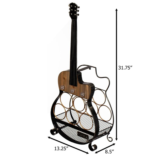 Vintiquewise Guitar Shape 5-Bottle Wine Rack - Vintage Decorative Freestanding Wine Holder and Storage - QI004684