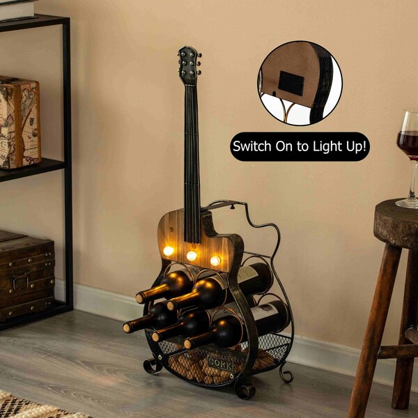 Vintiquewise Guitar Shape 5-Bottle Wine Rack - Vintage Decorative Freestanding Wine Holder and Storage - QI004684