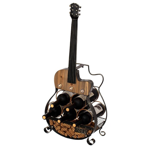 Vintiquewise Guitar Shape 5-Bottle Wine Rack - Vintage Decorative Freestanding Wine Holder and Storage - QI004684