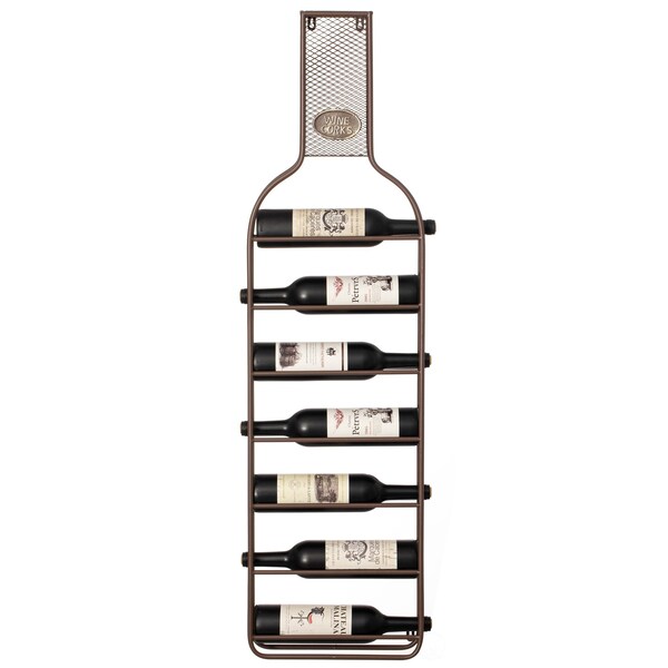 Vintiquewise Decorative Wall-Mounted 7-bottle Metal Wine Rack with Mesh Cork Catcher, Stylish - QI004683