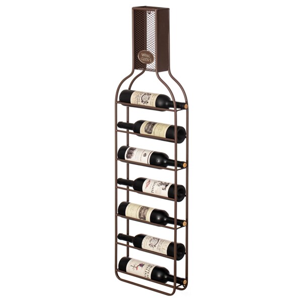 Vintiquewise Decorative Wall-Mounted 7-bottle Metal Wine Rack with Mesh Cork Catcher, Stylish - QI004683