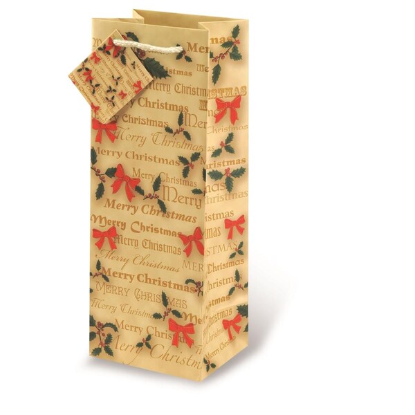 Wrap-Art Christmas Bows Printed paper Bag with Plastic Rope Handle - 17498