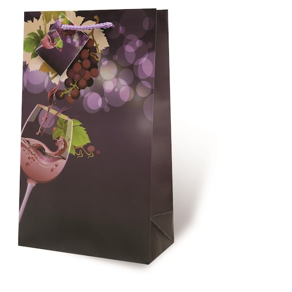 Wrap-Art 2- Bottle Vino Divino Printed paper Bag with Plastic Rope Handle - 17890