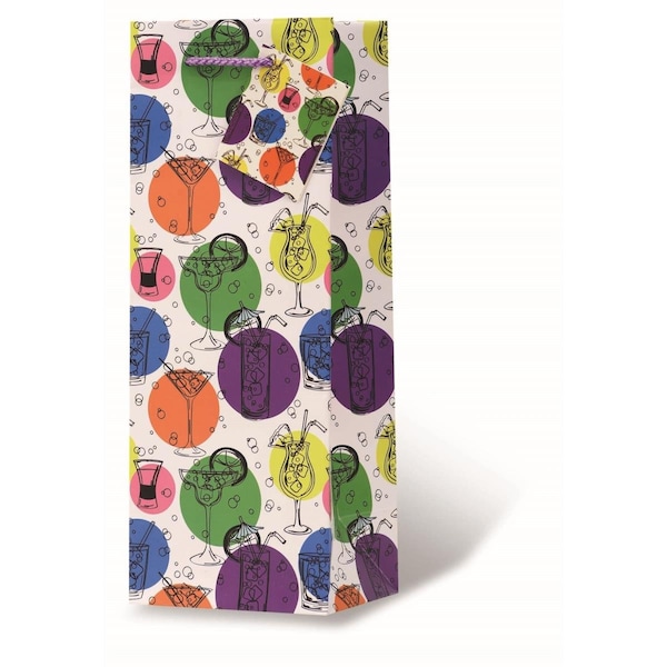 Wrap-Art A Round of Drinks Printed paper Bag with Plastic Rope Handle - 17940