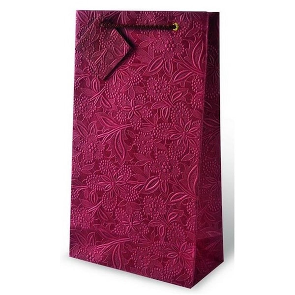 Wrap-Art Floral Embossed Two Bottle Wine Gift Bag Burgandy - 17442