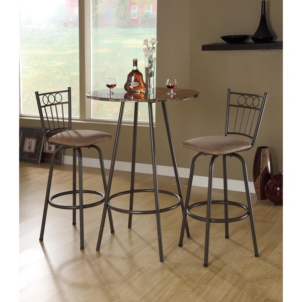 Monarch Specialties Home Bar, Bar Table, Bar Height, Pub, 30" Round, Small, Kitchen, Metal, Laminate, Brown Marble Look - I 2310