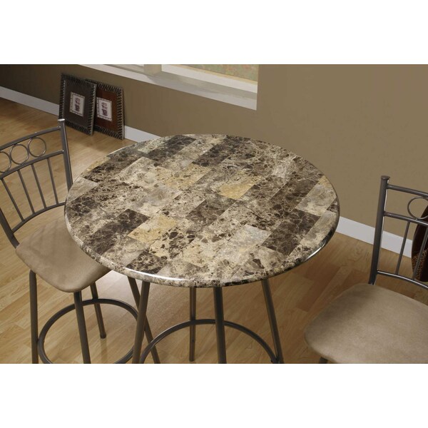 Monarch Specialties Home Bar, Bar Table, Bar Height, Pub, 30" Round, Small, Kitchen, Metal, Laminate, Brown Marble Look - I 2310