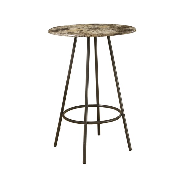 Monarch Specialties Home Bar, Bar Table, Bar Height, Pub, 30" Round, Small, Kitchen, Metal, Laminate, Brown Marble Look - I 2310
