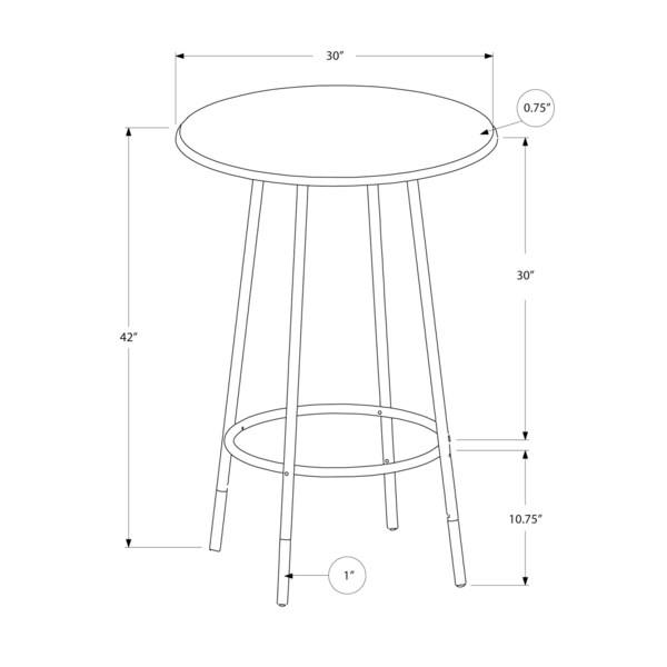 Monarch Specialties Home Bar, Bar Table, Bar Height, Pub, 30" Round, Small, Kitchen, Metal, Laminate, Brown Marble Look - I 2310