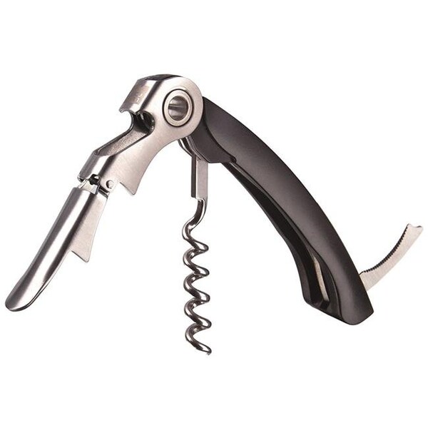 Vacu Vin Vacu Vin 68514606 Waiters Corkscrew Dual Hinge with Bottle Opener & Foil Cutter; Black - J Hook - 68514606