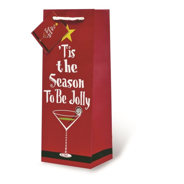 Wrap-Art Tis The Season To Be Jolly Printed paper Bag with Plastic Rope Handle - 17615