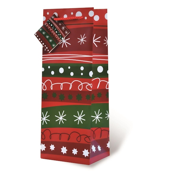 Wrap-Art Christmas Doodles Printed paper Bag with Plastic Rope Handle - 17695