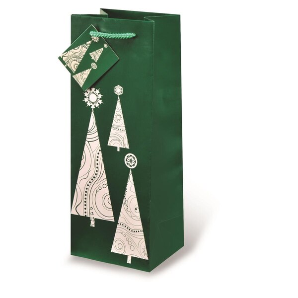 Wrap-Art Contemporary Christmas Tree Printed paper Bag with Plastic Rope Handle - 17501