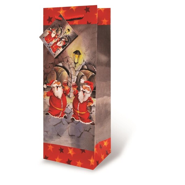 Wrap-Art Santas Wine Cellar Printed paper Bag with Plastic Rope Handle - 17356