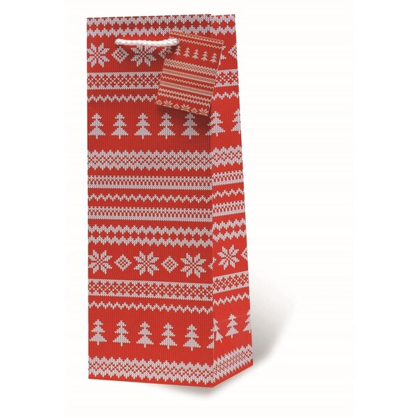 Wrap-Art Holiday Sweater Printed paper Bag with Plastic Rope Handle Red - 17819