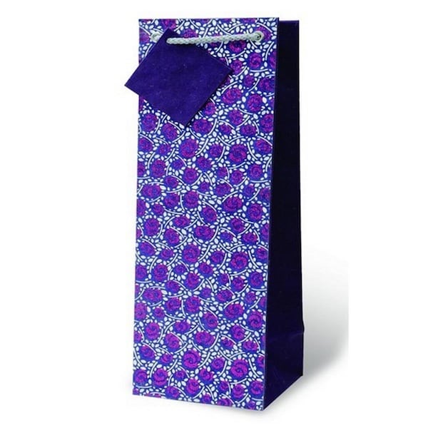 Wrap-Art Glitter Floral Wine Bottle Gift Bag Pink &amp; Purple - 17849