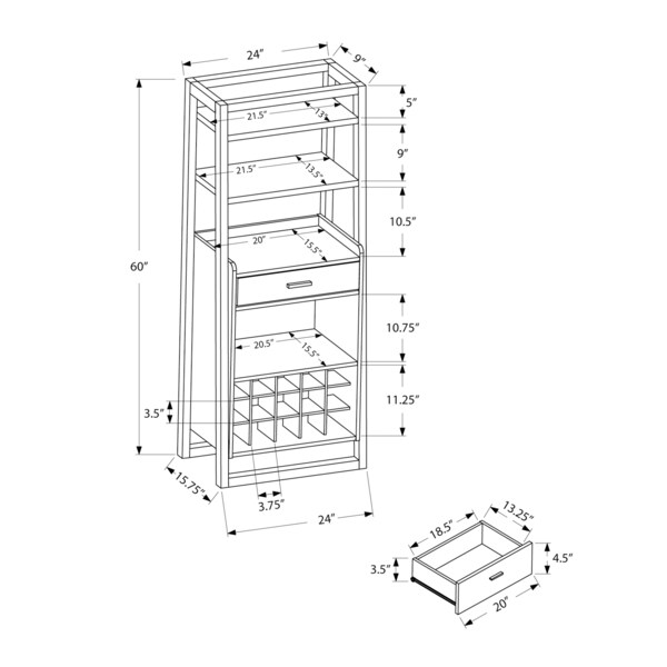 Monarch Specialties Home Bar, Wine Rack, Storage Cabinet, Laminate, Brown, Contemporary, Modern - I 2543