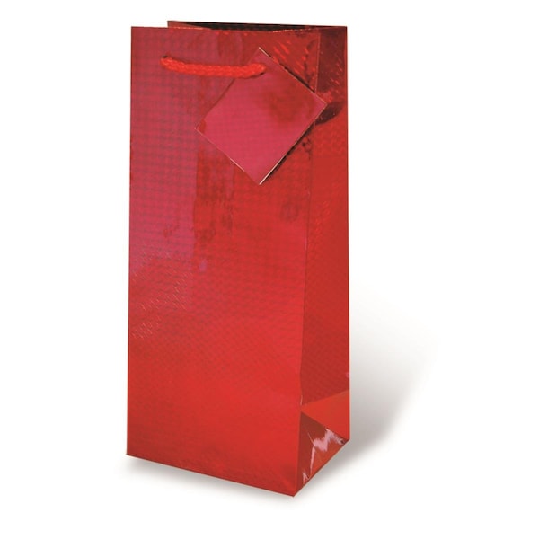 Wrap-Art 1.75 Litre Red Foil Printed paper Bag with Plastic Rope Handle - 17467