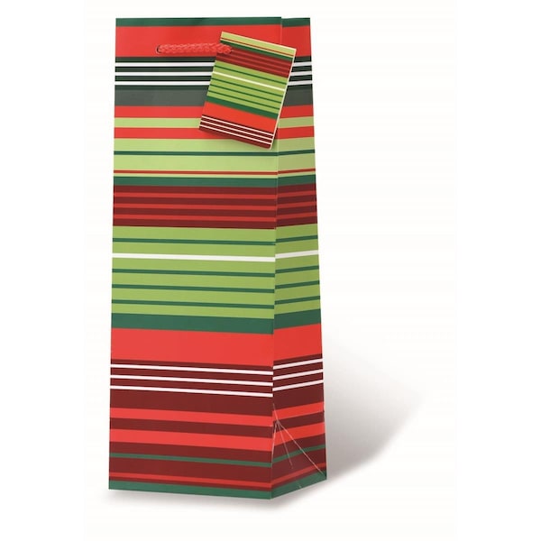 Wrap-Art Christmas Stripes Printed paper Bag with Plastic Rope Handle - 17945