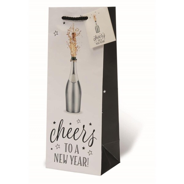 Wrap-Art Cheers to a New Year Printed paper Bag with Plastic Rope Handle - 17998