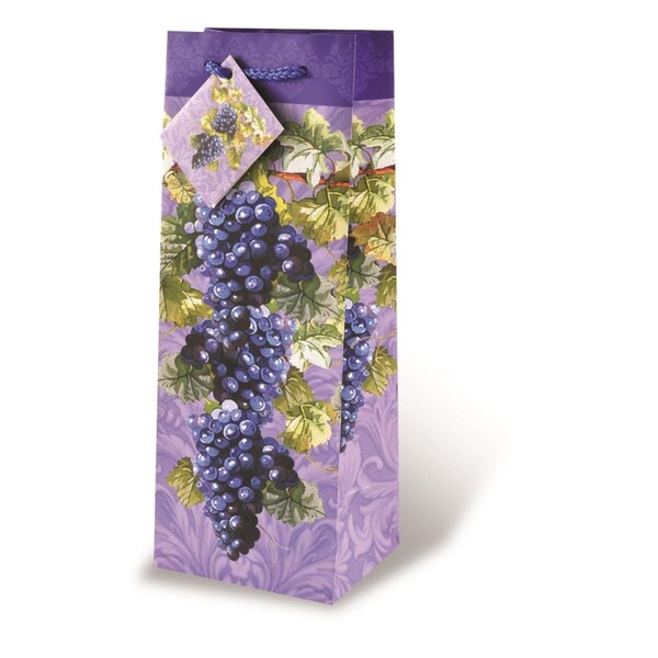 Wrap-Art Fruit of the Vine Printed paper Bag with Plastic Rope Handle Purple - 17469