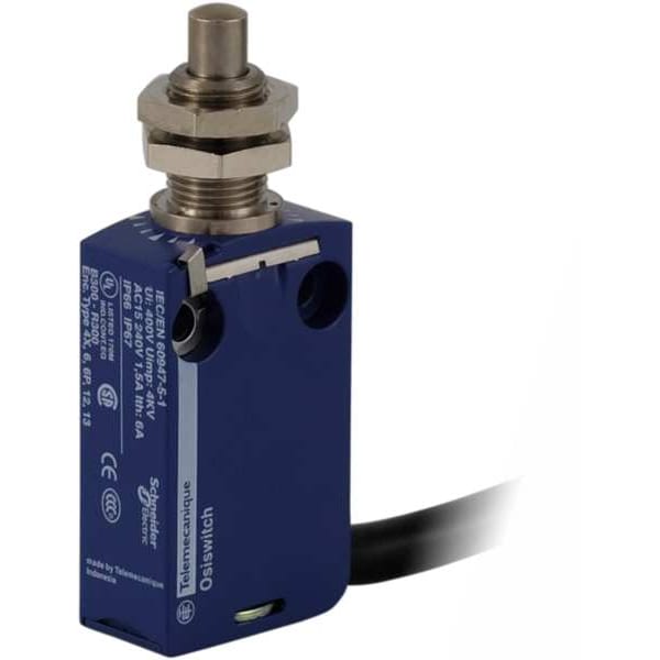 Interruptor de límite Telemecanique Sensors, plungers, 1NC/1NO, 6A @ 240V AC, Ubicación del actuador: Superior - XCMD21F0L1.