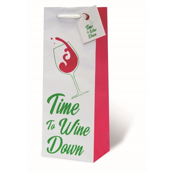 Wrap-Art Time to Wine Down Printed paper Bag with Plastic Rope Handle - 18008