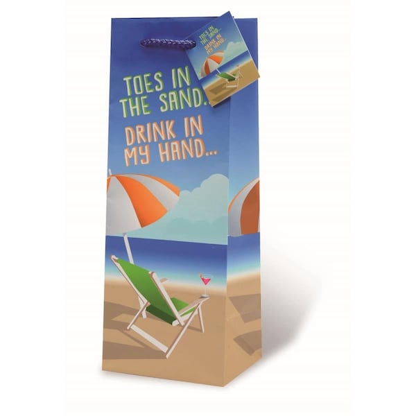 Wrap-Art Toes in the Sand Printed paper Bag with Plastic Rope Handle - 18004