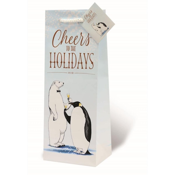 Wrap-Art Cheers to the Holidays Printed paper Bag with Plastic Rope Handle - 17991
